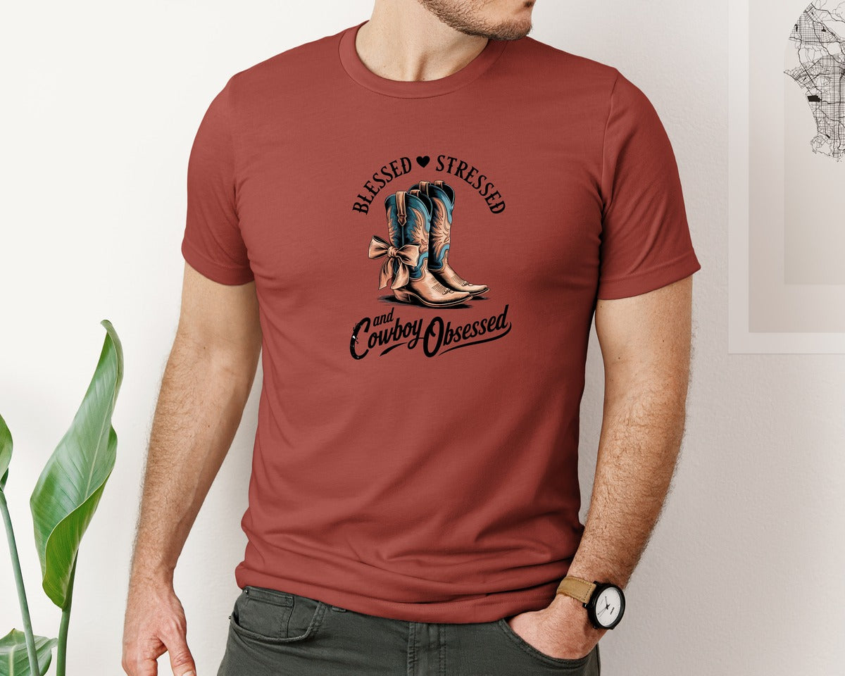 brand:Bella Canvas|color:Rust|Blessed Stressed Mom Western Mothers Day 3 Graphic T-Shirt