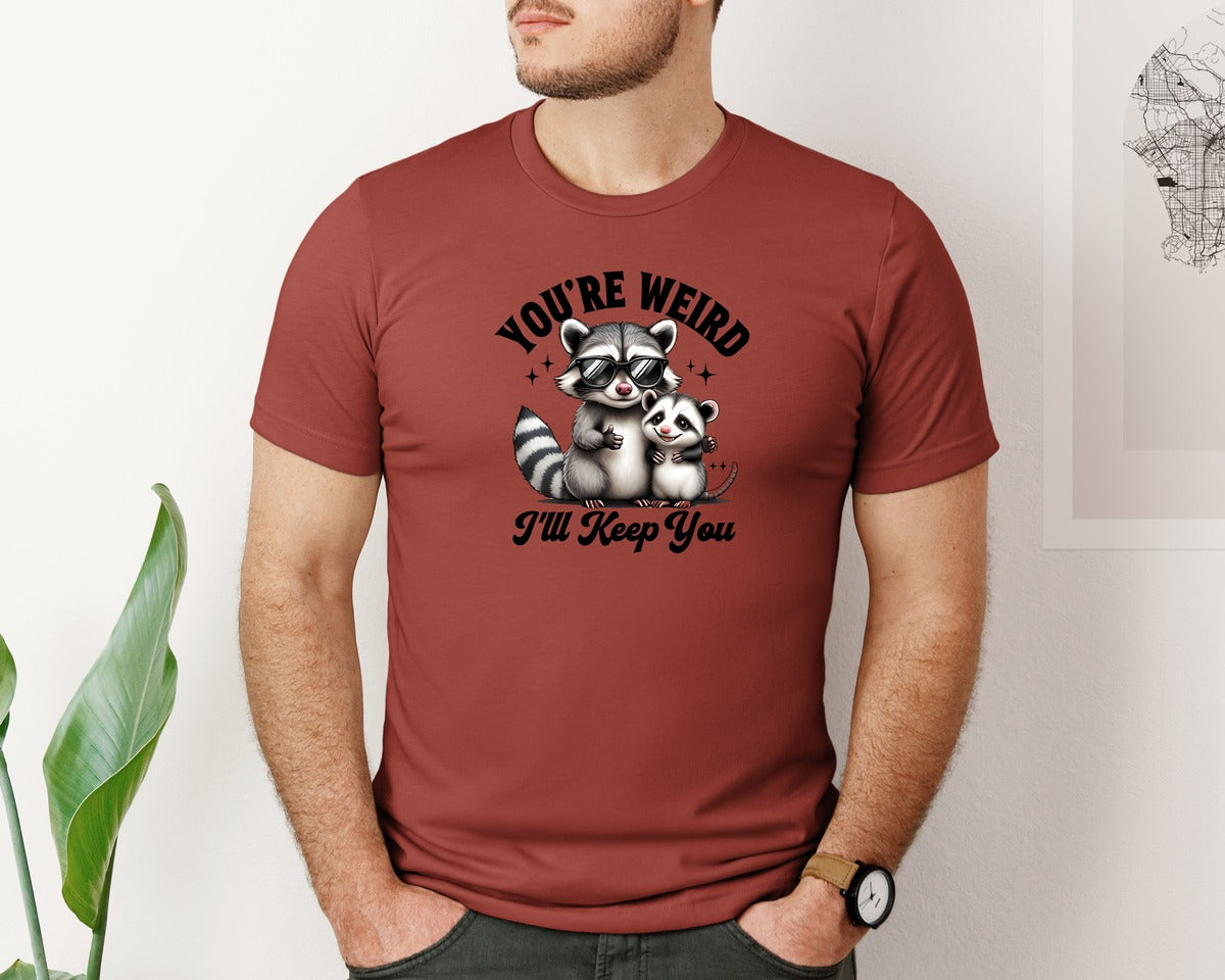 brand:Bella Canvas|color:Rust|Funny Sarcastic Raccoon Possum Weird Graphic T-Shirt