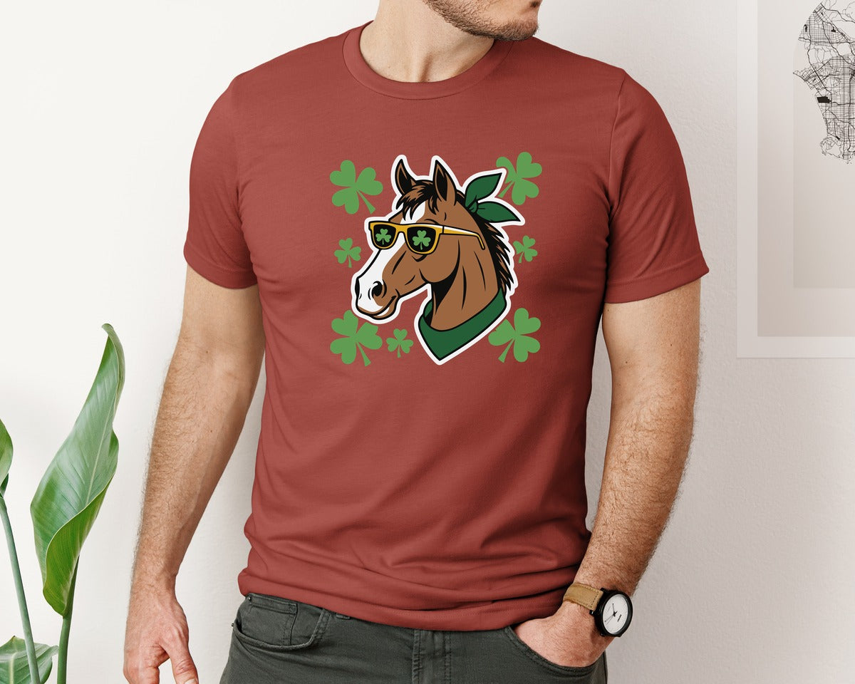brand:Bella Canvas|color:Rust|St Patricks Day Horse Irish Day Graphic T-Shirt