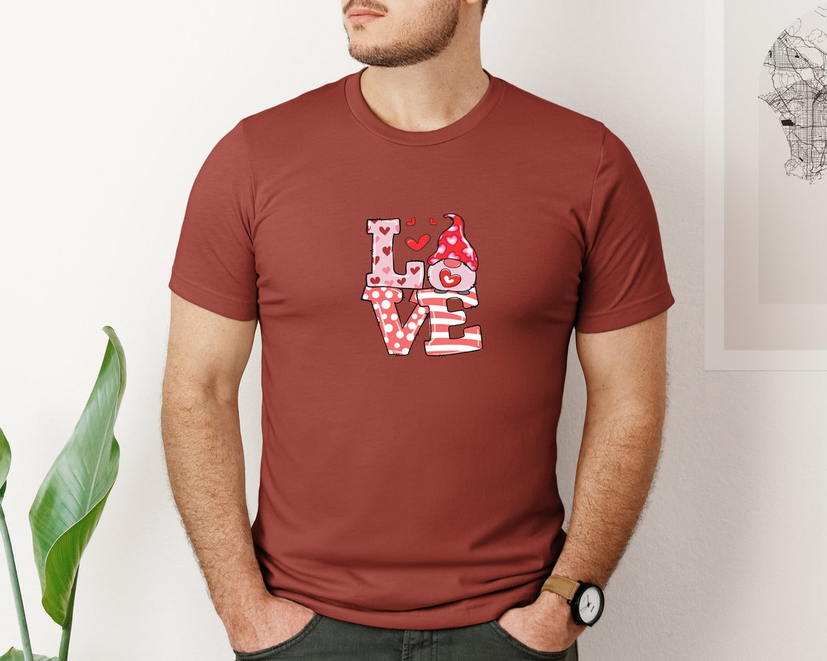 brand:Bella Canvas|color:Rust|Love Valentine Gnome Doodle Graphic T-Shirt