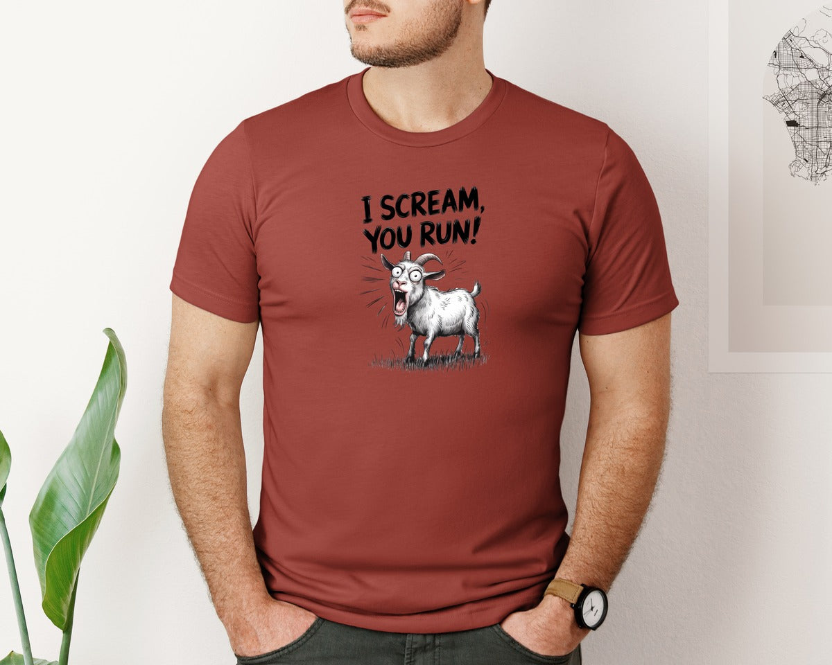 brand:Bella Canvas|color:Rust|I Scream You Run Funny Screaming Goat Graphic T-Shirt