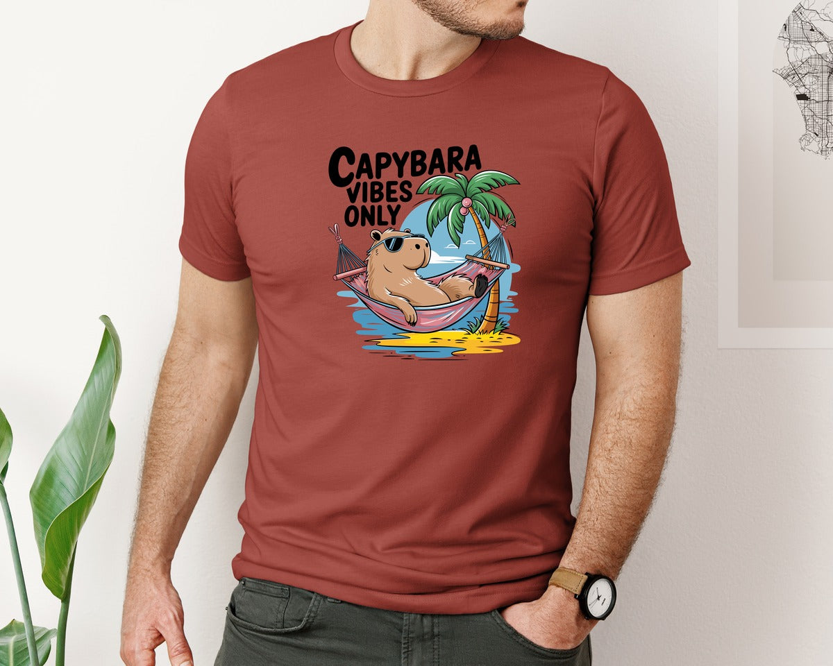 brand:Bella Canvas|color:Rust|Capybara Vibes Only Summer T Shirt Print Graphic T-Shirt