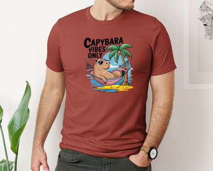 brand:Bella Canvas|color:Rust|Capybara Vibes Only Summer T Shirt Print Graphic T-Shirt