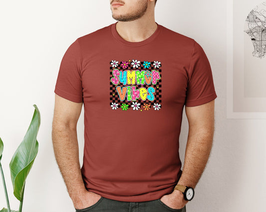 Checkered Summer Vibe Summer Graphic T-Shirt