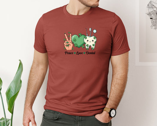 Peace Love Dental St Patrick Design Graphic T-Shirt