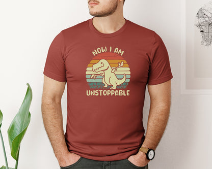 brand:Bella Canvas|color:Rust|Retro Now I Am Unstoppable Funny T Rex Graphic T-Shirt