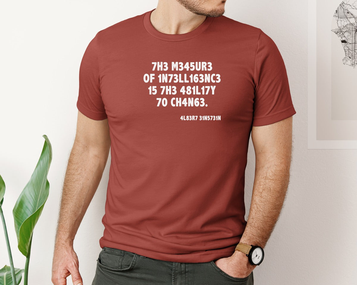 brand:Bella Canvas|color:Rust|Einstein The Measure Of Intelligence Graphic T-Shirt