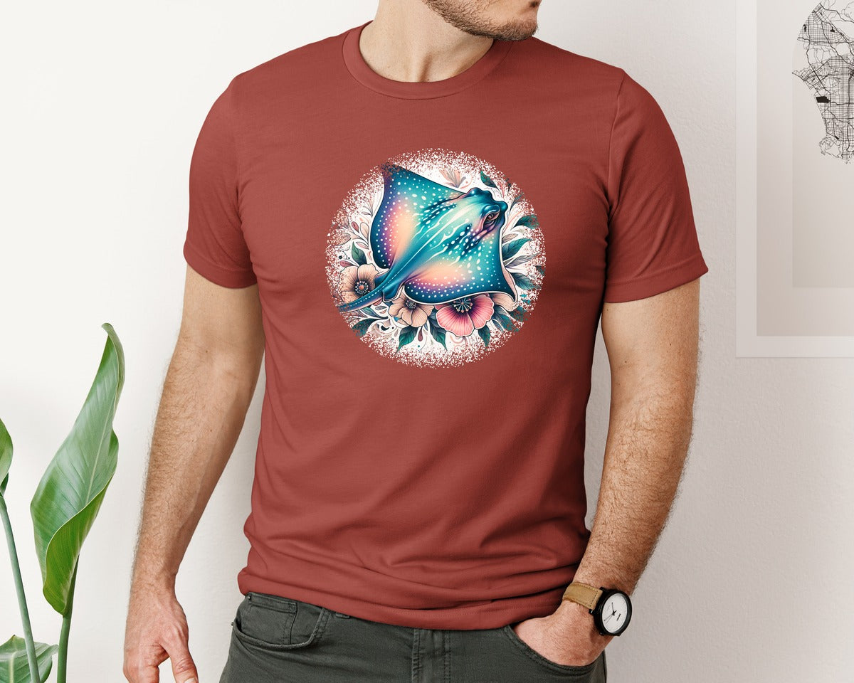 brand:Bella Canvas|color:Rust|Stingray Tropical Round Tshirt Graphic T-Shirt