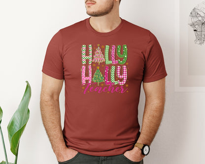 brand:Bella Canvas|color:Rust|Holly Jolly Teacher 6 Graphic T-Shirt