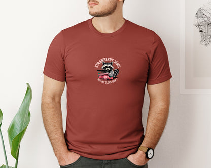 brand:Bella Canvas|color:Rust|Funny Raccoon Strawberry Jams Graphic T-Shirt