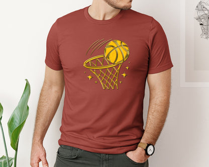 brand:Bella Canvas|color:Rust|Golden Basketball Basketball Hoop Graphic T-Shirt