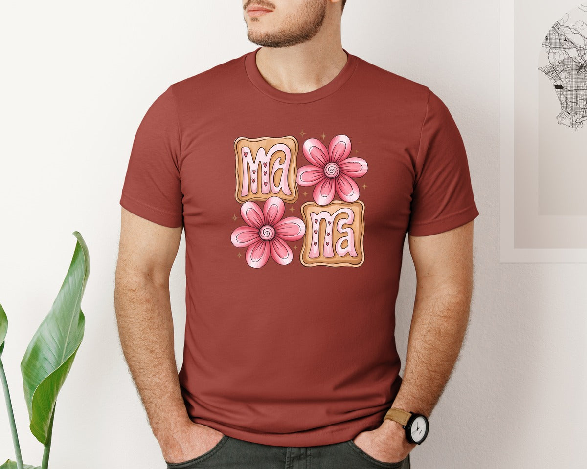 brand:Bella Canvas|color:Rust|Mama Cookie Floral For Mom Gift Graphic T-Shirt