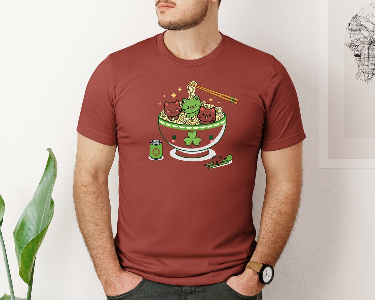 brand:Bella Canvas|color:Rust|Lucky Ramen Cat St Patricks Day Graphic T-Shirt
