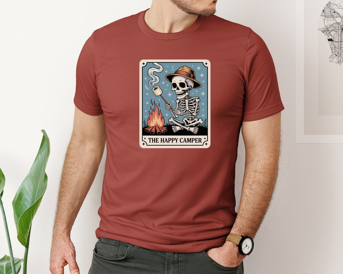 brand:Bella Canvas|color:Rust|The Happy Camper Skeleton Camping 2 Graphic T-Shirt