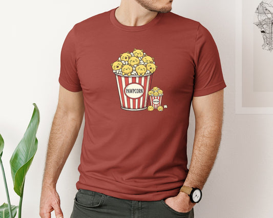 Pawpcorn Cute Cat Popcorn Graphic T-Shirt