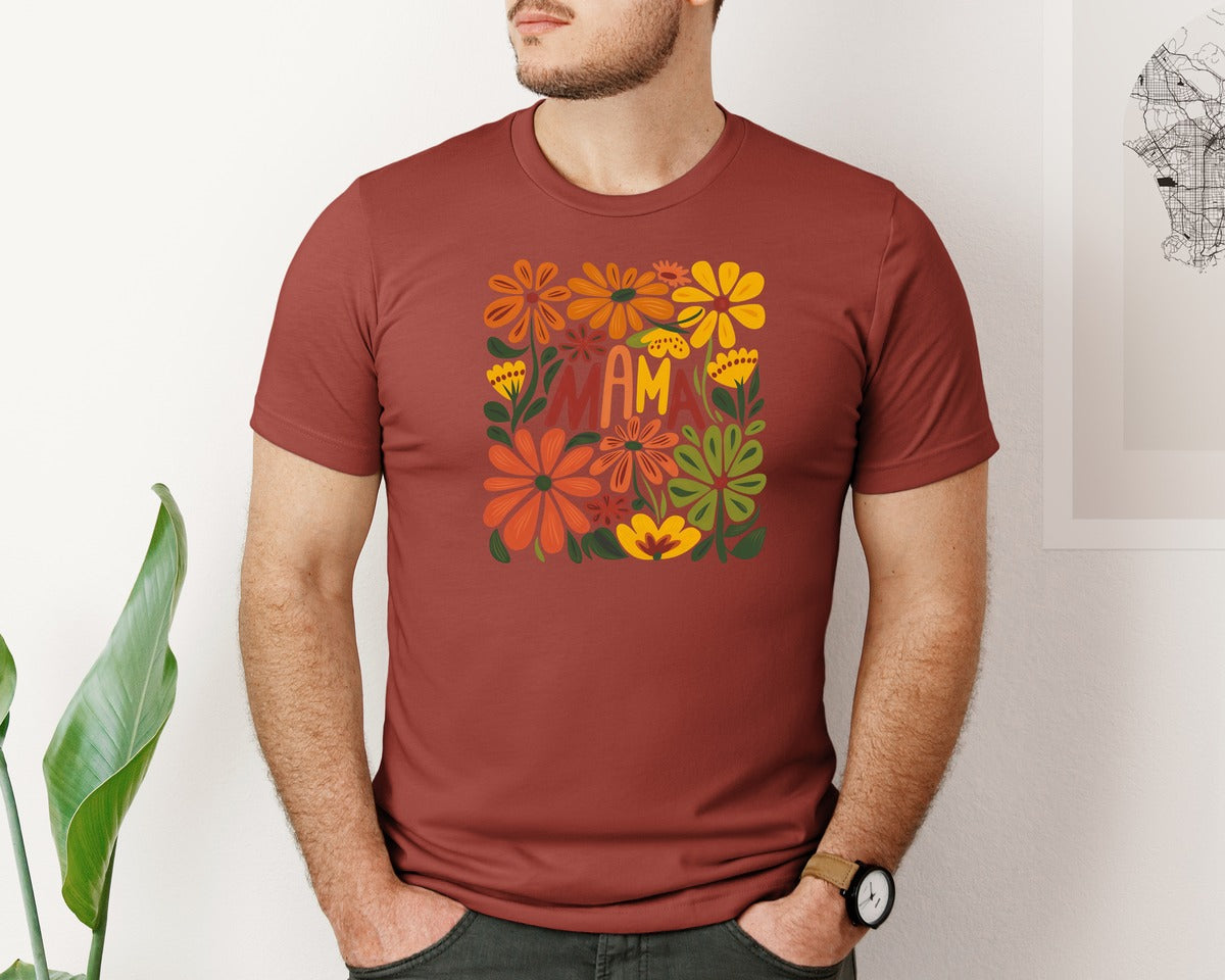 brand:Bella Canvas|color:Rust|Retro Floral Mama Boho Mothers Day 3 Graphic T-Shirt