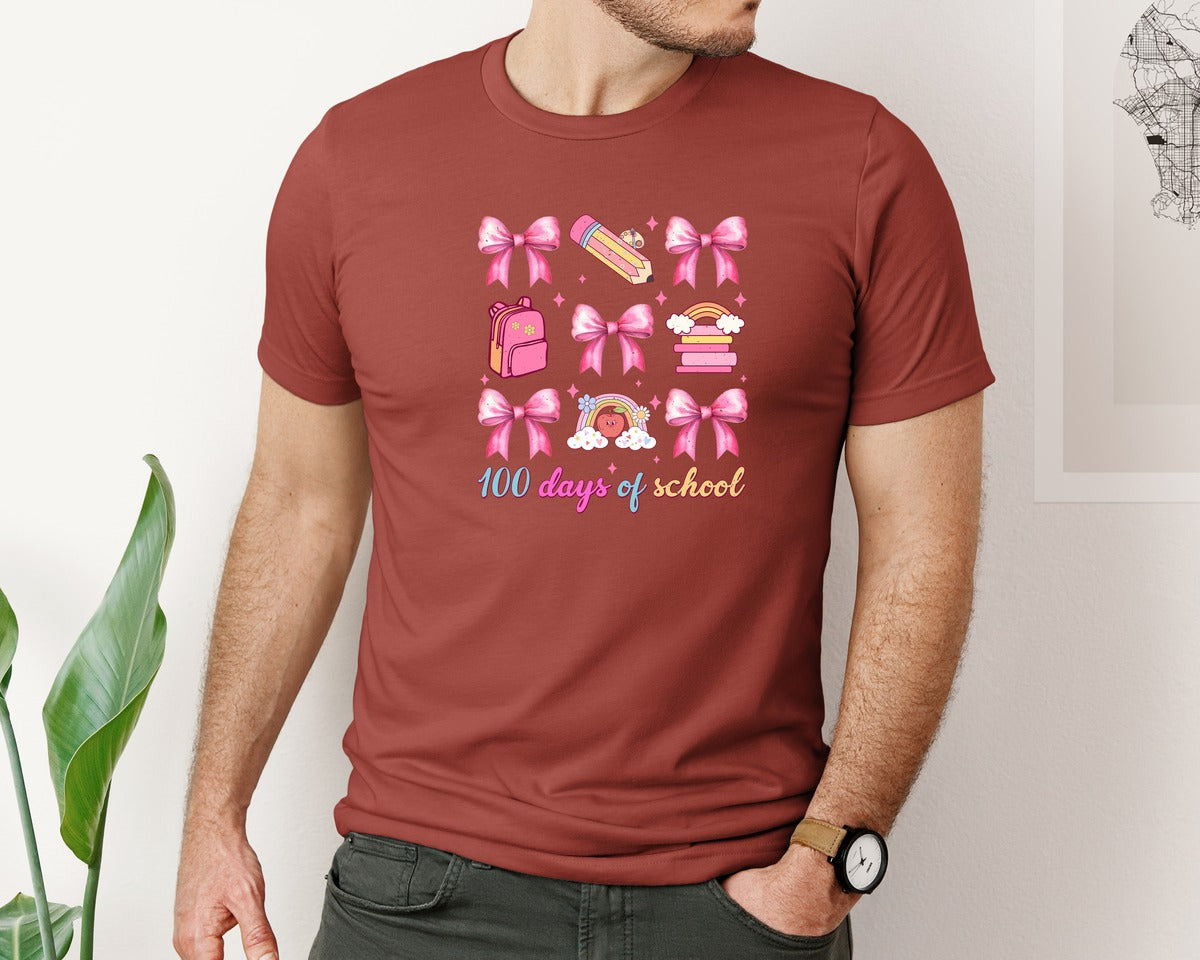 brand:Bella Canvas|color:Rust|100 Days Of School Coquette 41 Graphic T-Shirt