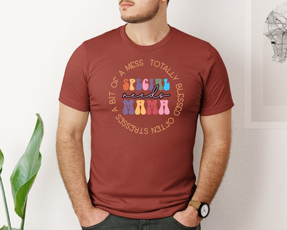 brand:Bella Canvas|color:Rust|Mama Often Stressed A Bit Of A Mess Graphic T-Shirt