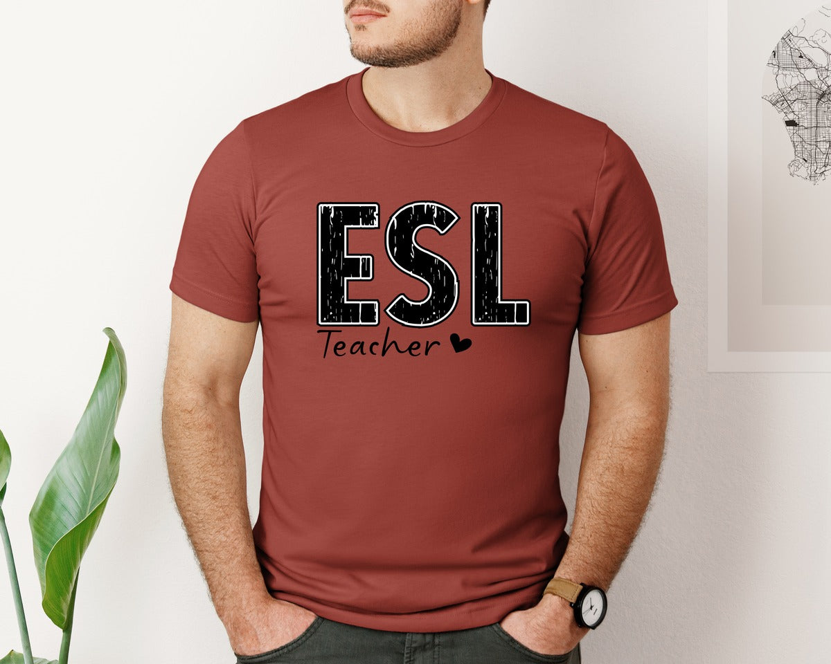 brand:Bella Canvas|color:Rust|Esl Teacher Sayings Retro Graphic T-Shirt