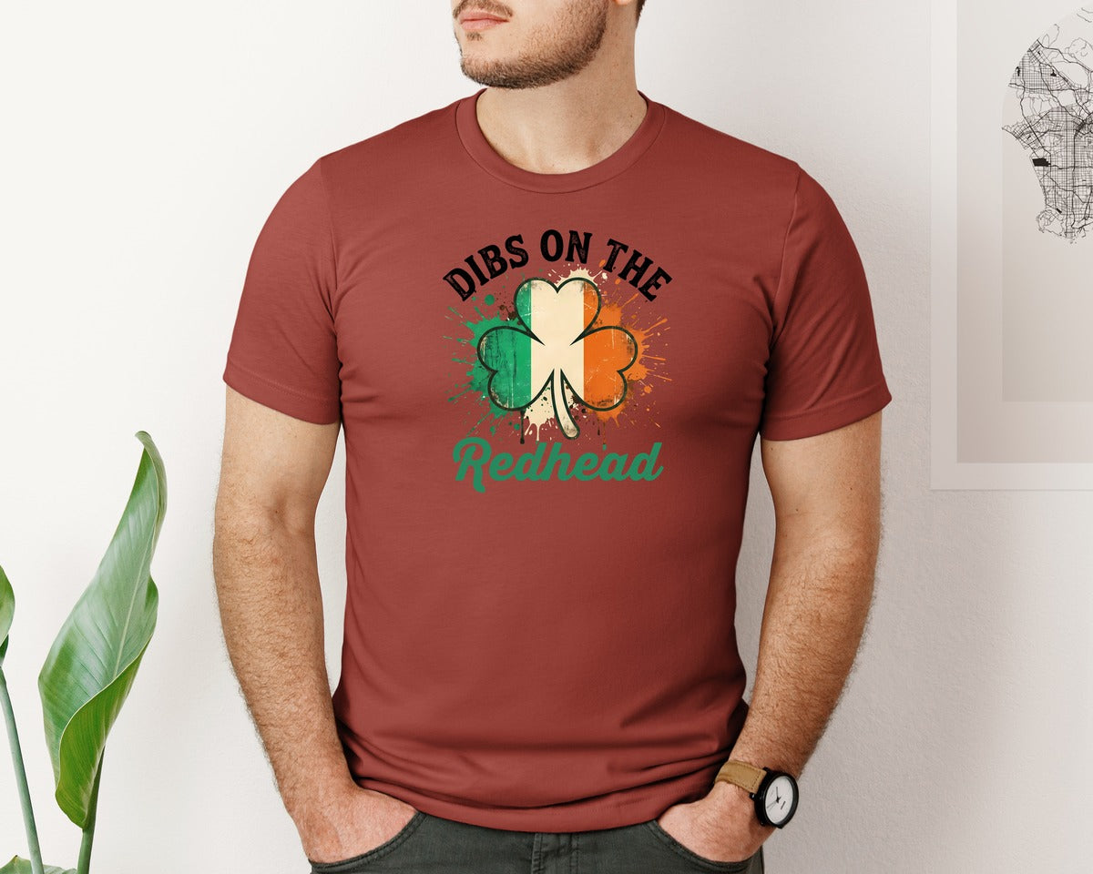 brand:Bella Canvas|color:Rust|Dibs On The Redhead Irish Shamrock Graphic T-Shirt