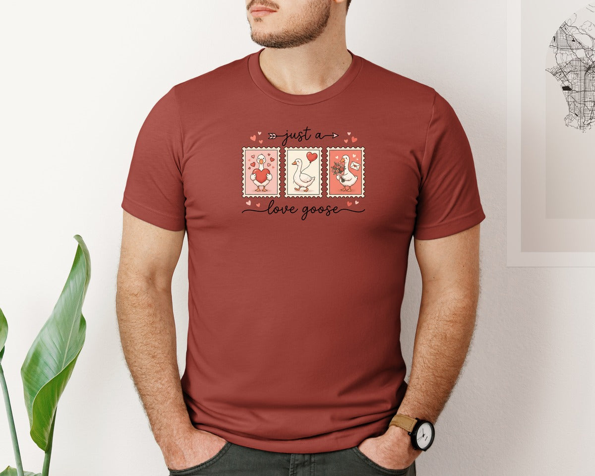 brand:Bella Canvas|color:Rust|Cute Valentine Goose Stamp Set Graphic T-Shirt