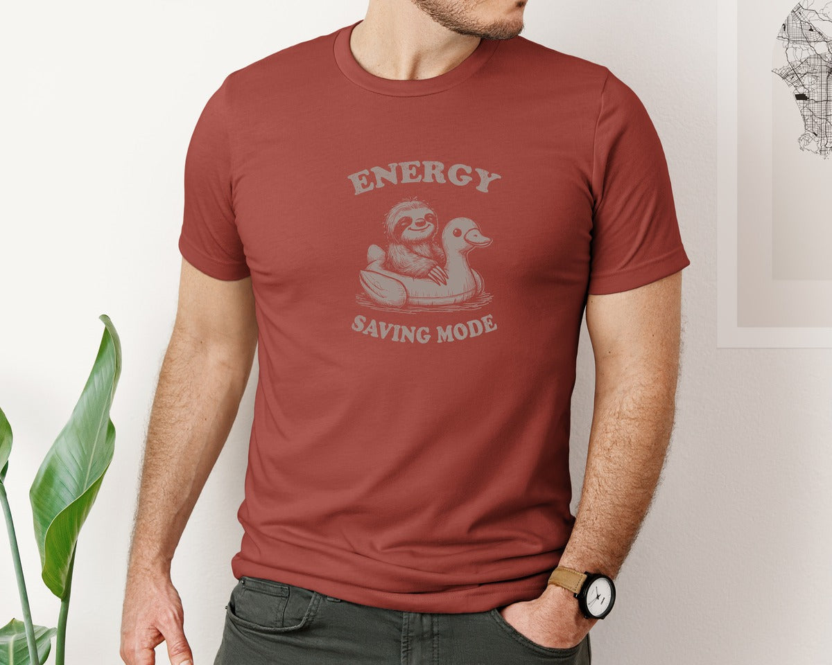 brand:Bella Canvas|color:Rust|Energy Saving Mode Sloth On Duck Float Graphic T-Shirt