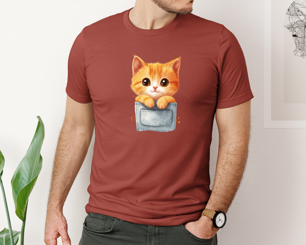 brand:Bella Canvas|color:Rust|Cute Orange Tabby Kitten Watercolor Art Graphic T-Shirt