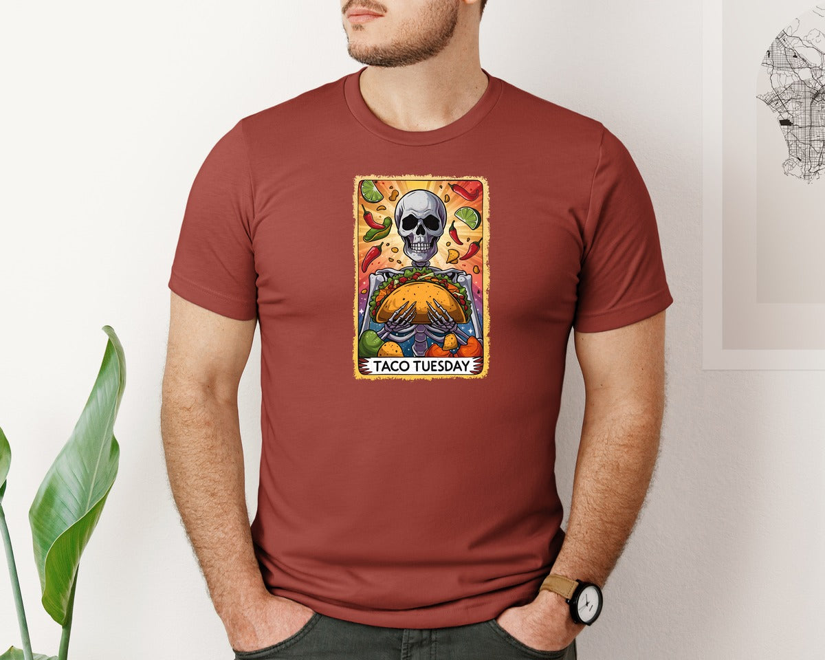 brand:Bella Canvas|color:Rust|Skeleton Tarot Card Cinco De Mayo Tshirt Graphic T-Shirt