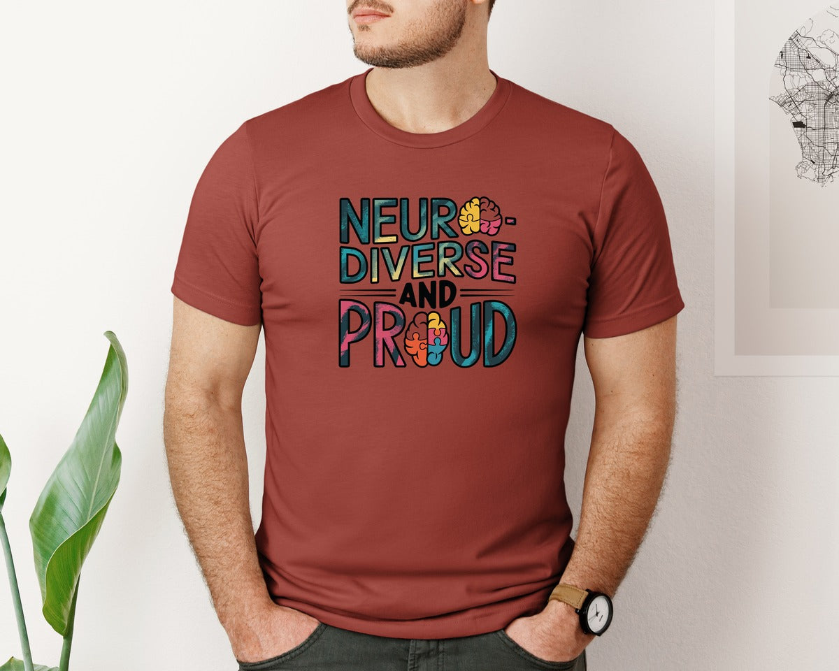 brand:Bella Canvas|color:Rust|Neuro Diverse And Proud Autism Shirt Graphic T-Shirt