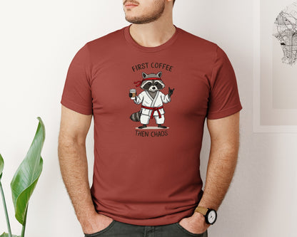 brand:Bella Canvas|color:Rust|First Coffee Then Chaos Funny Graphic T-Shirt