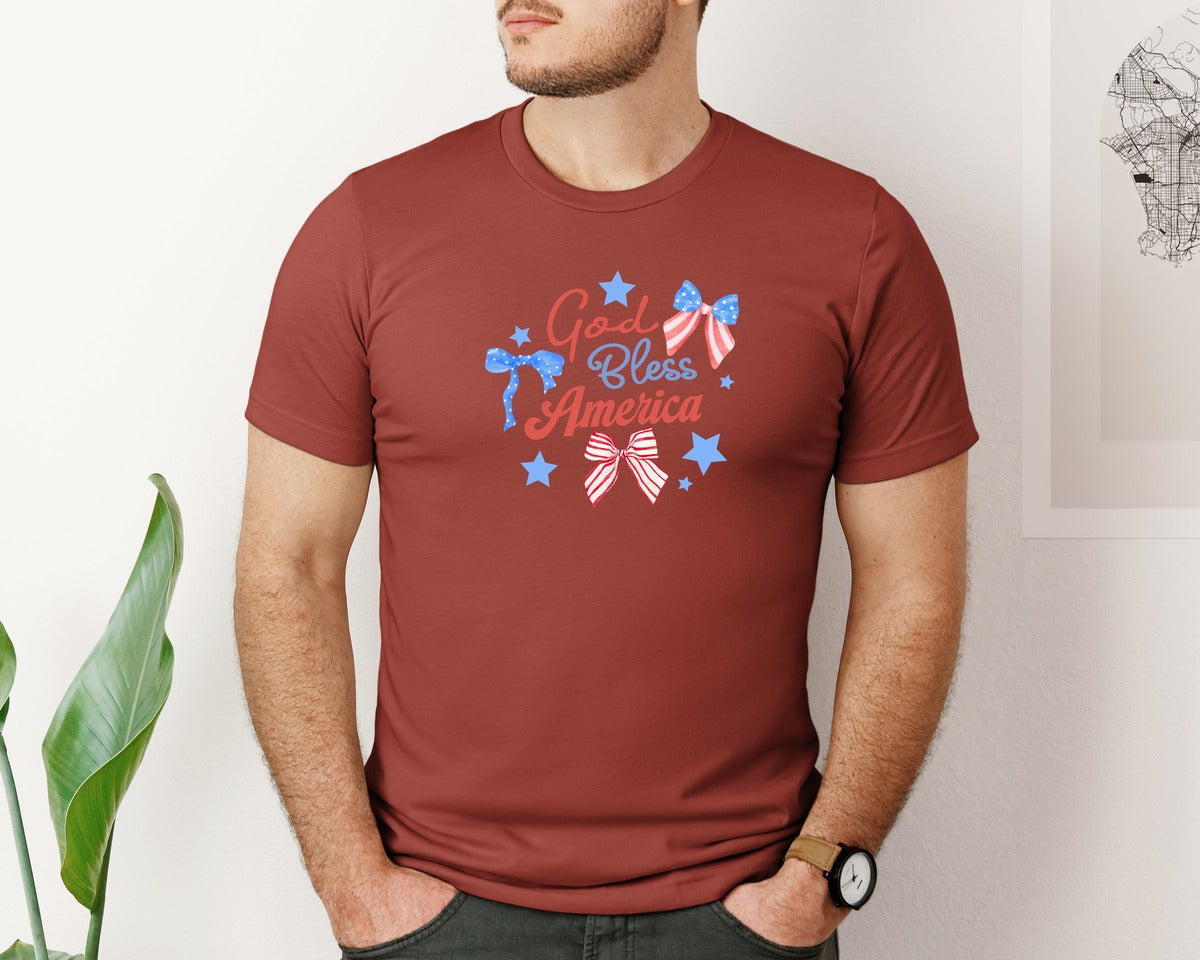 brand:Bella Canvas|color:Rust|God Bless America Coquette 4Th July Graphic T-Shirt