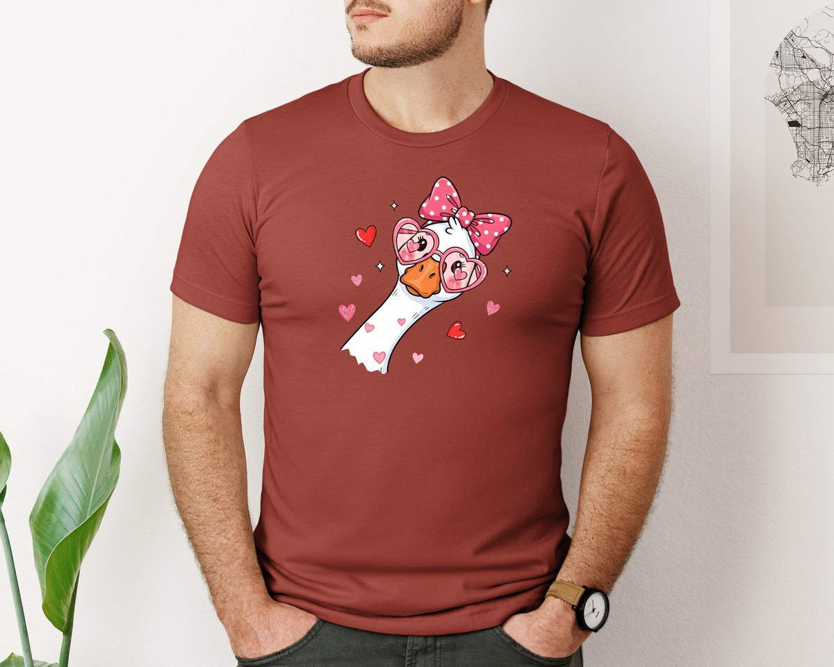 brand:Bella Canvas|color:Rust|Funny Goose With Heart Sunglasses Graphic T-Shirt