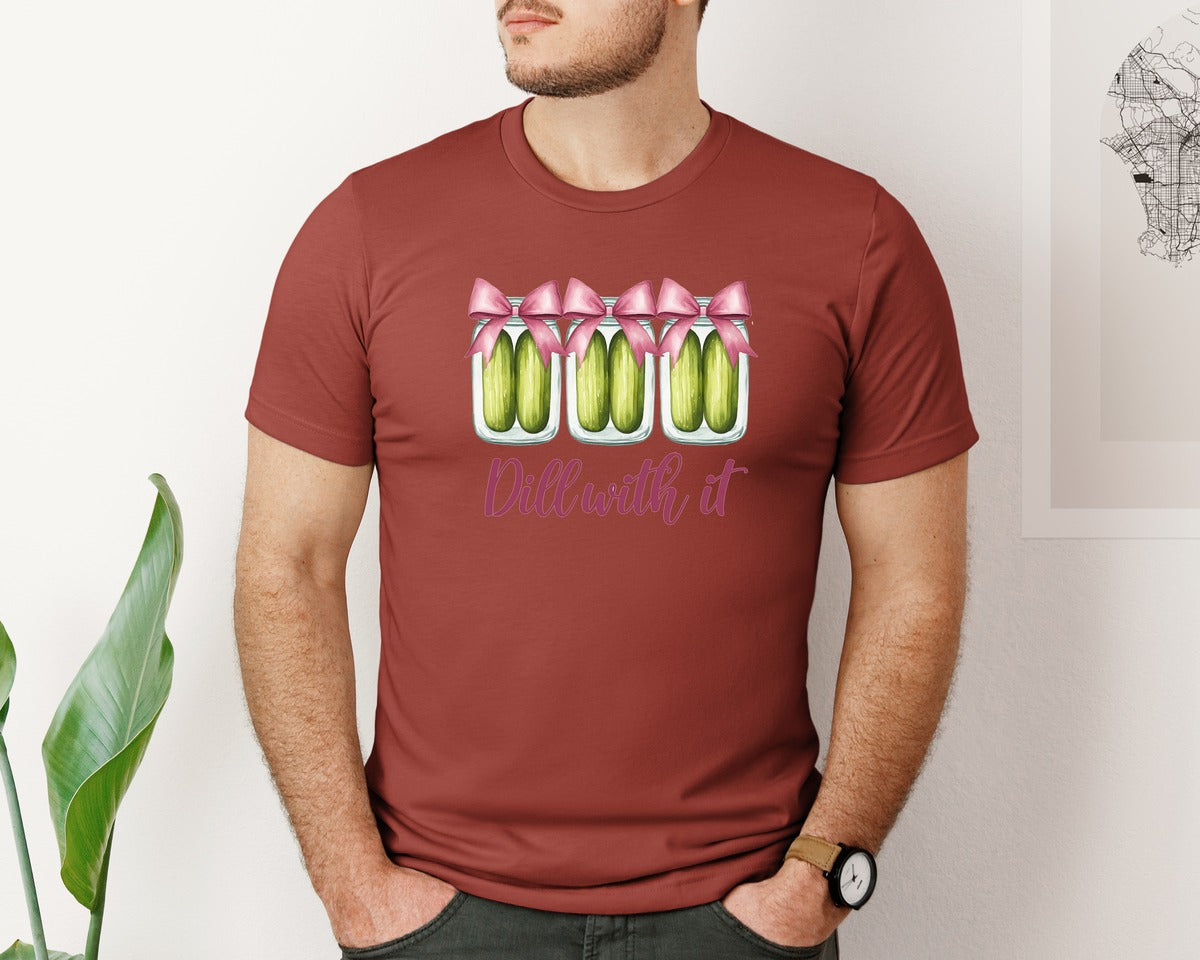 brand:Bella Canvas|color:Rust|Coquette Dill With It Funny Pickle Graphic T-Shirt