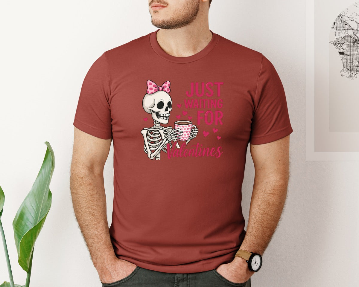 brand:Bella Canvas|color:Rust|Just Waiting For Valentines 6 Graphic T-Shirt