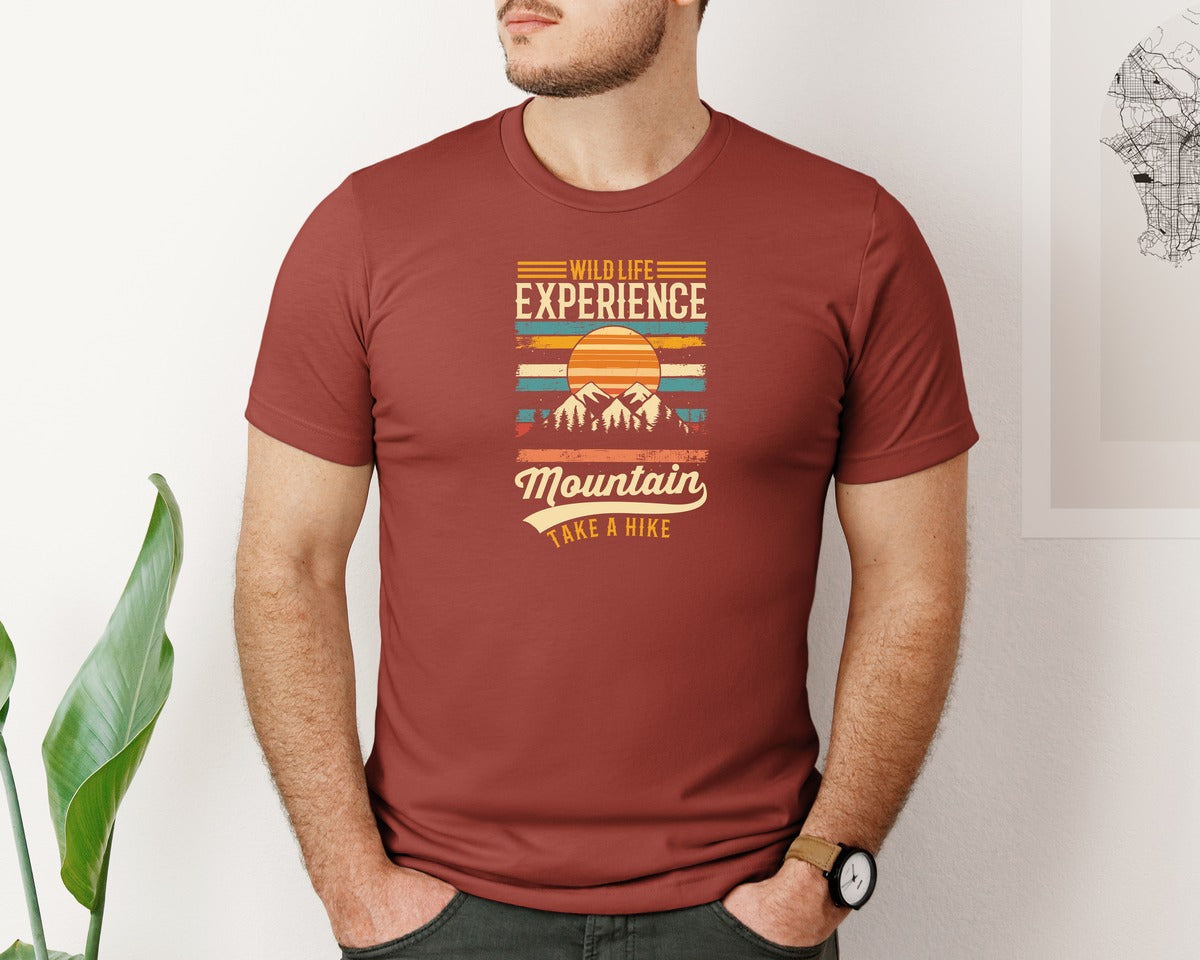 brand:Bella Canvas|color:Rust|Wild Life Experience Mountain Hiking Tee Graphic T-Shirt
