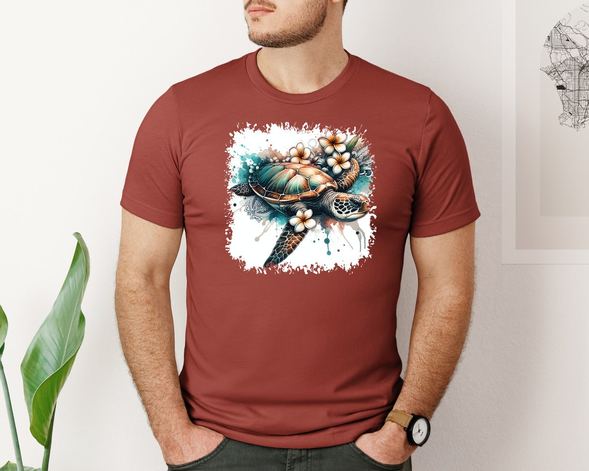 brand:Bella Canvas|color:Rust|Sea Turtle Tropical Square Tshirt Graphic T-Shirt