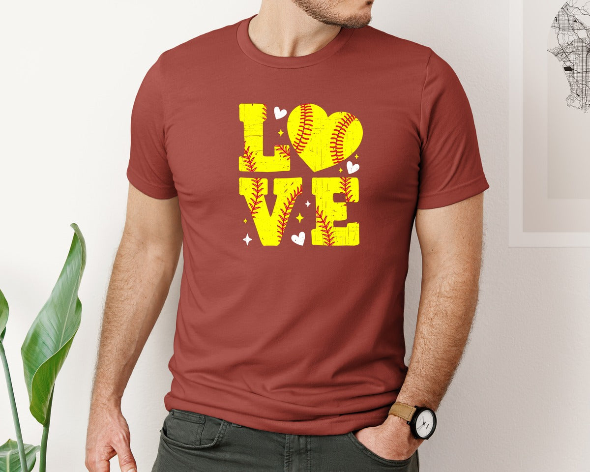 brand:Bella Canvas|color:Rust|Softball Love Valentine T Shirt Graphic T-Shirt