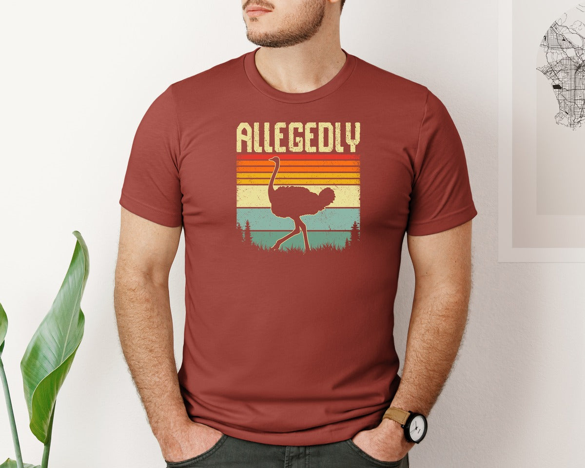 brand:Bella Canvas|color:Rust|Allegedly Ostrich Retro Funny T Shirt Graphic T-Shirt