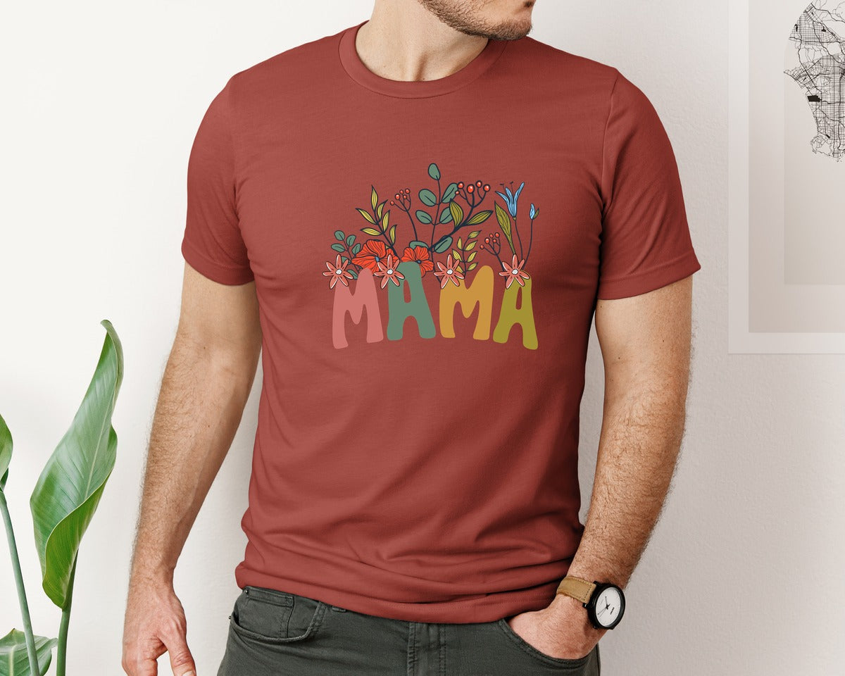 brand:Bella Canvas|color:Rust|Mama Shirt Wildflowers Mama Shirt Graphic T-Shirt