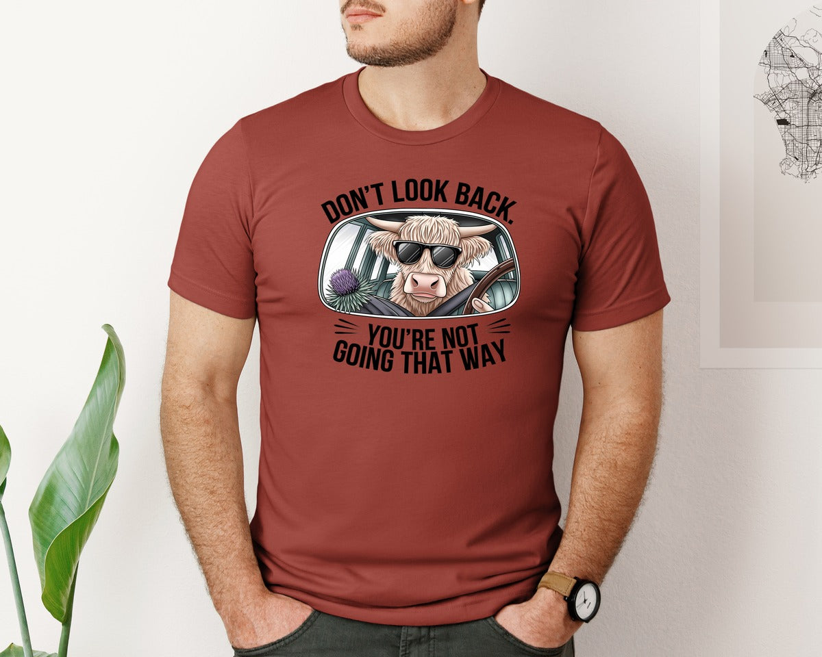 brand:Bella Canvas|color:Rust|Dont Look Back Highland Cow 4 Graphic T-Shirt