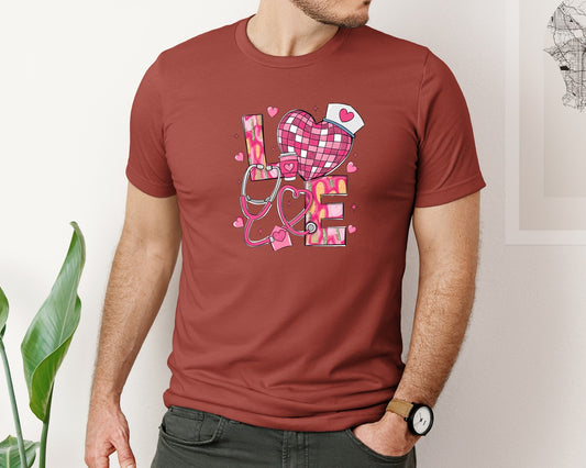 Nurse Love Valentine Coquette Bow Graphic T-Shirt