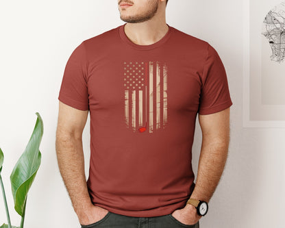 brand:Bella Canvas|color:Rust|Funny Vintage American Flag Golfer Graphic T-Shirt