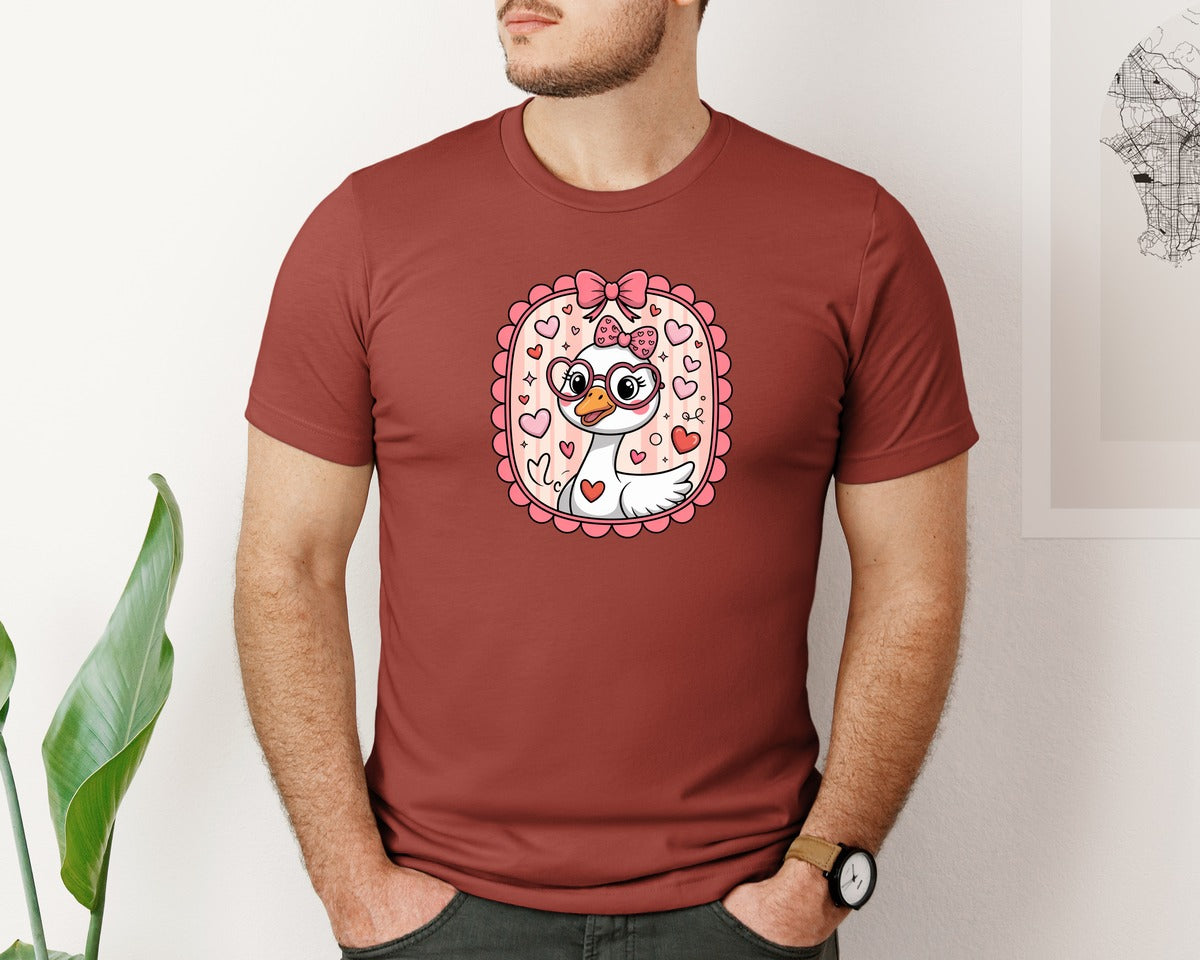 brand:Bella Canvas|color:Rust|Valentines Day Goose Funny Goose Graphic T-Shirt