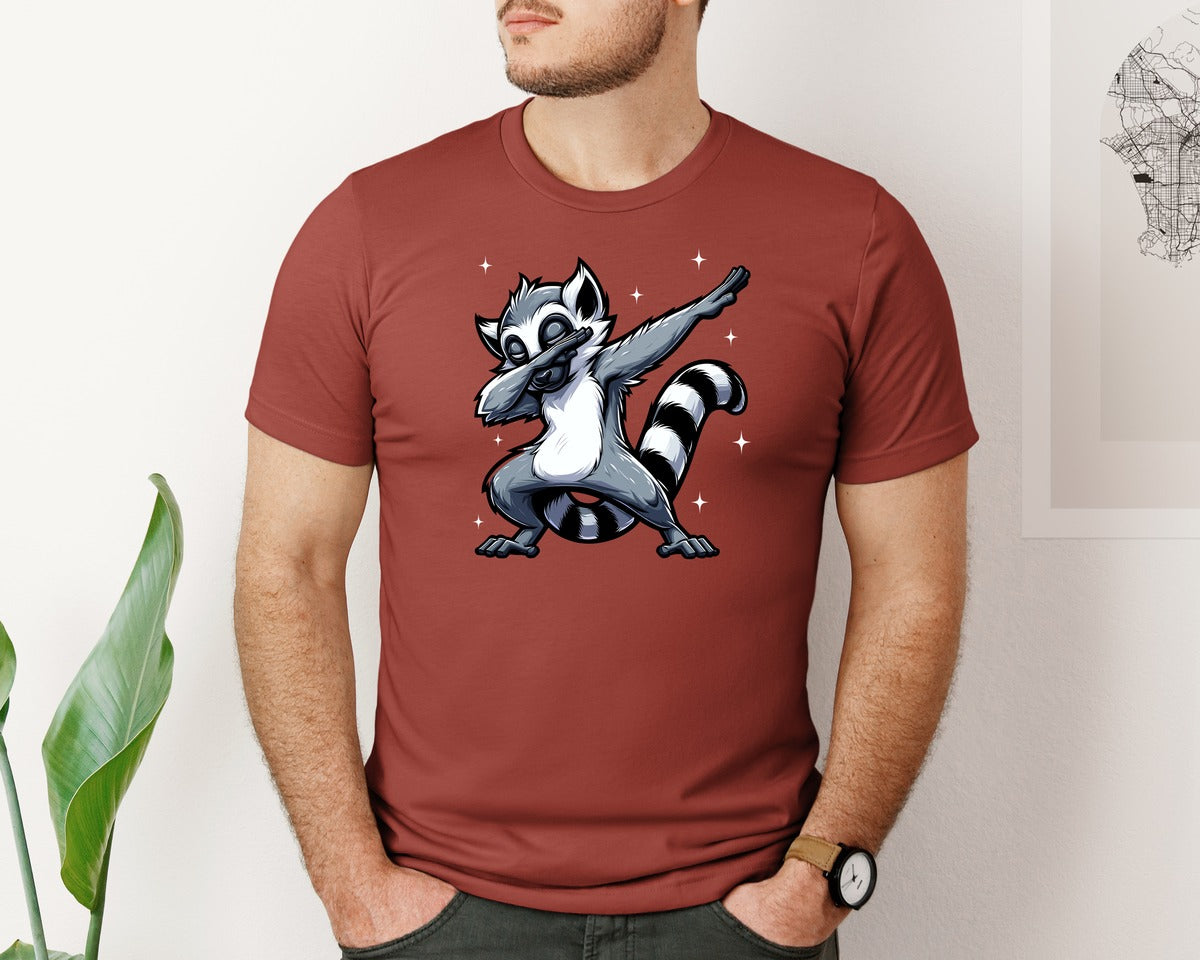 brand:Bella Canvas|color:Rust|Dabbing Lemur Cool Animal Graphic T-Shirt