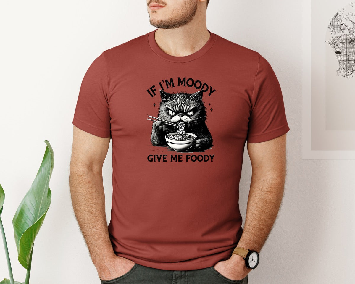 brand:Bella Canvas|color:Rust|Funny Sarcastic Cat Ramen If Im Moody Graphic T-Shirt