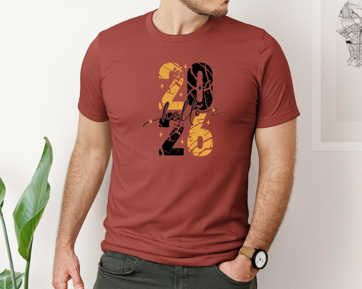 brand:Bella Canvas|color:Rust|Happy New Year 2026 Hello 2026 Graphic T-Shirt