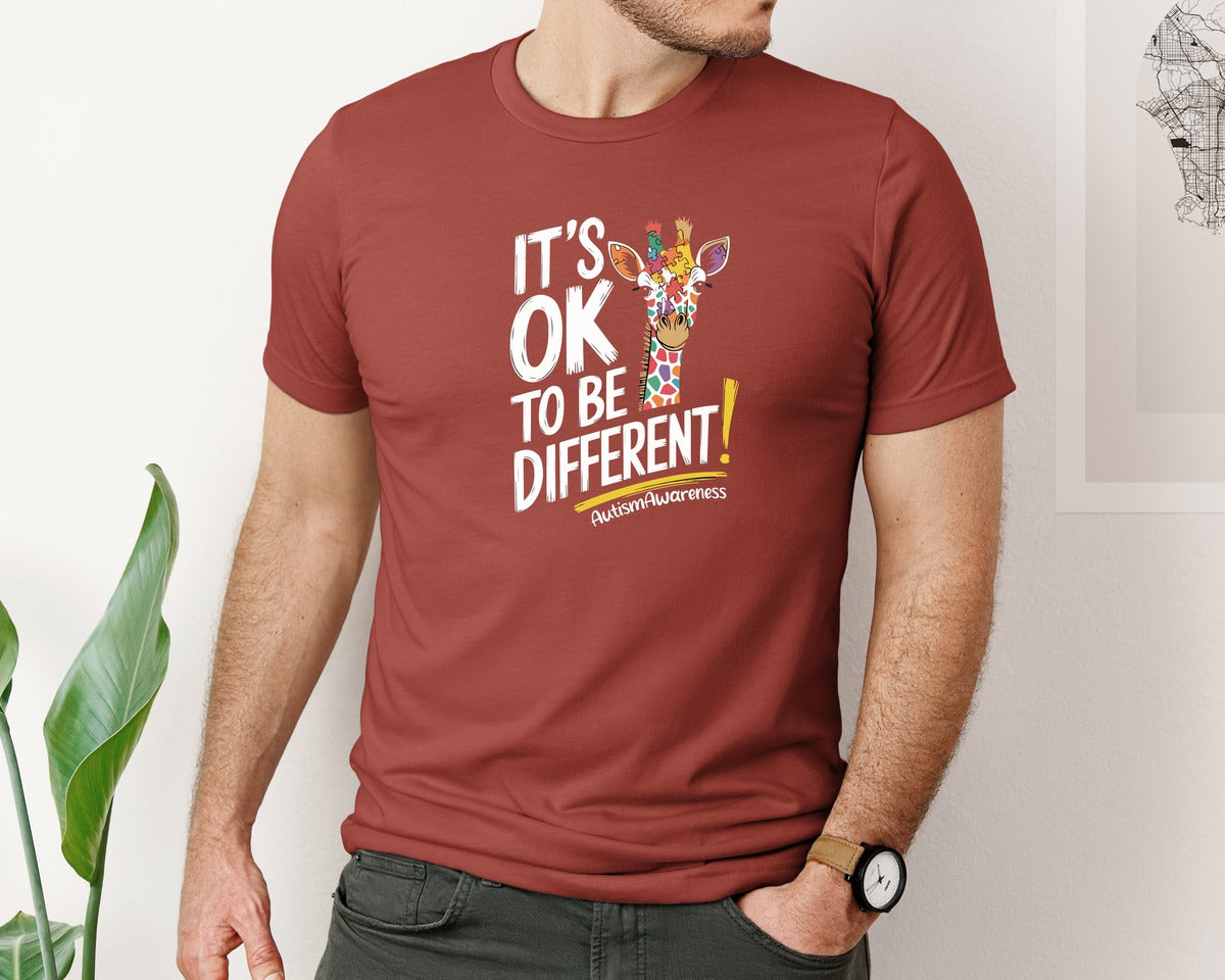 brand:Bella Canvas|color:Rust|Its Ok To Be Different Autism Awareness 17 Graphic T-Shirt