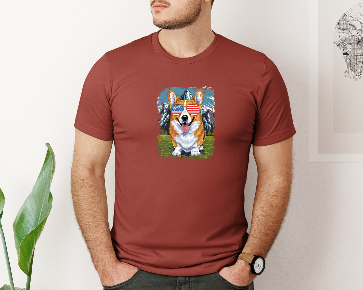 brand:Bella Canvas|color:Rust|Corgi American Flag 4Th Of July Graphic T-Shirt