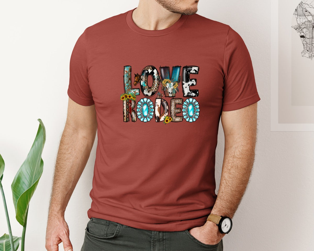 brand:Bella Canvas|color:Rust|Love Rodeo Western Graphic T-Shirt