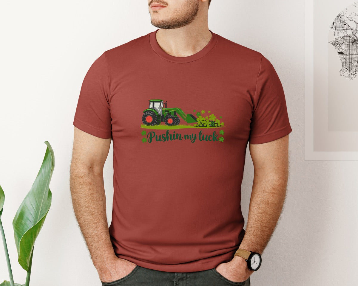 brand:Bella Canvas|color:Rust|Pushin My Luck St Patricks Day 3 Graphic T-Shirt